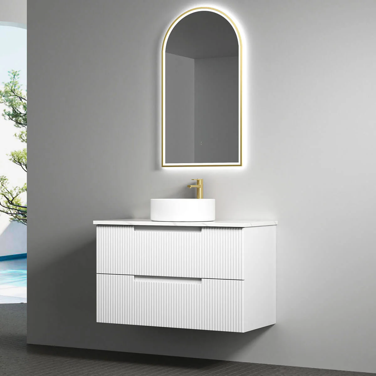 Verona Ribbed White Wall Hung Vanity - Image 4